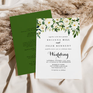 Greenery White Autumn Blommigt Front & Back Bröllo Inbjudningar