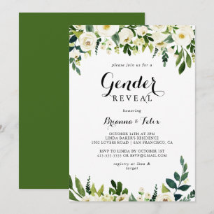 Greenery White Autumn Blommigt Gender Reveal Party Inbjudningar