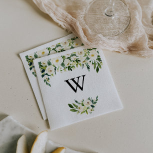 Greenery White Autumn Blommigt Monogram Bröllop Pappersservett