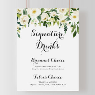Greenery White Autumn Blommigt Namnteckning Drinks Poster