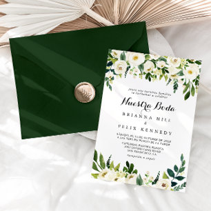 Greenery White Autumn Blommigt Nuestra Boda Bröllo Inbjudningar