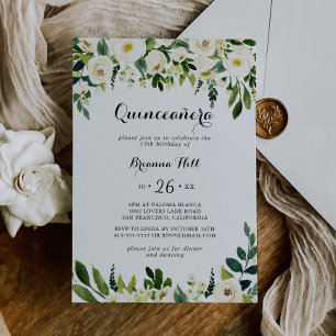 Greenery White Autumn Blommigt Quinceañera Inbjudningar