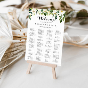 Greenery White Blommigt - alfabetiskt sittdiagram Poster