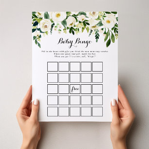 Greenery White Blommigt Baby Bingo Shower Game