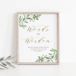 Greenery White Blommigt Baby Shower Ord of Wisdom Poster