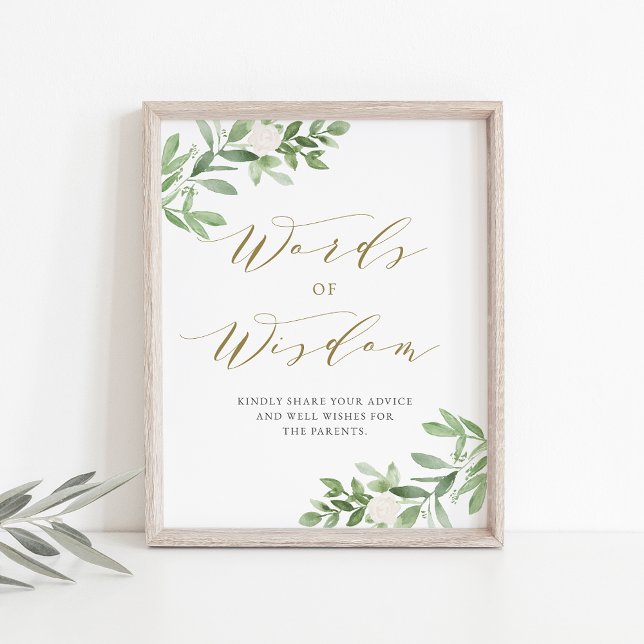 Greenery White Blommigt Baby Shower Ord of Wisdom Poster (Skapare uppladdad)