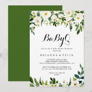 Greenery White Blommigt BabyQ Baby Shower Barbecue Inbjudningar