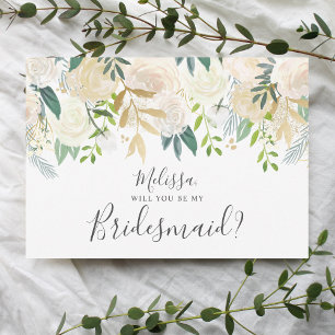 Greenery White Blommigt blir du min Bridesmaid Inbjudningar