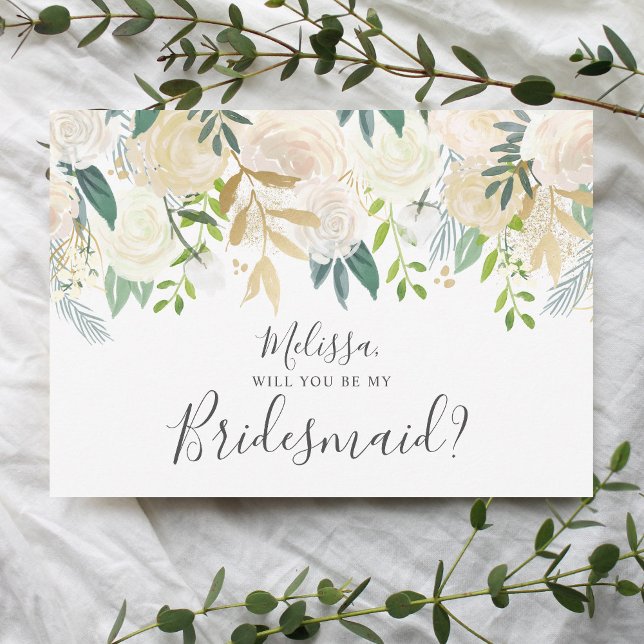 Greenery White Blommigt blir du min Bridesmaid Inbjudningar (Skapare uppladdad)