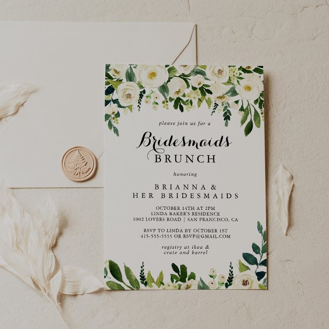 Greenery White Blommigt Bridesmaids Brunch Shower Inbjudningar (Skapare uppladdad)