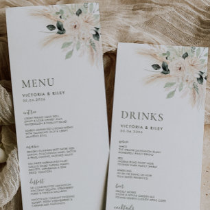 Greenery White Blommigt Bröllop Menu VICTORIA Meny