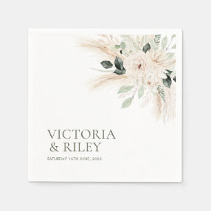 Greenery White Blommigt Bröllop Napkins VICTORIA Pappersservett