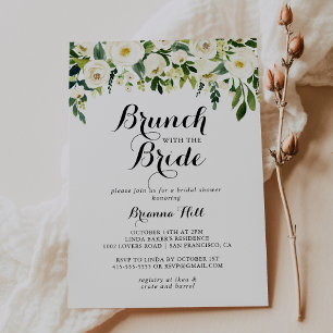 Greenery White Blommigt Brunch med Bride Shower Inbjudningar