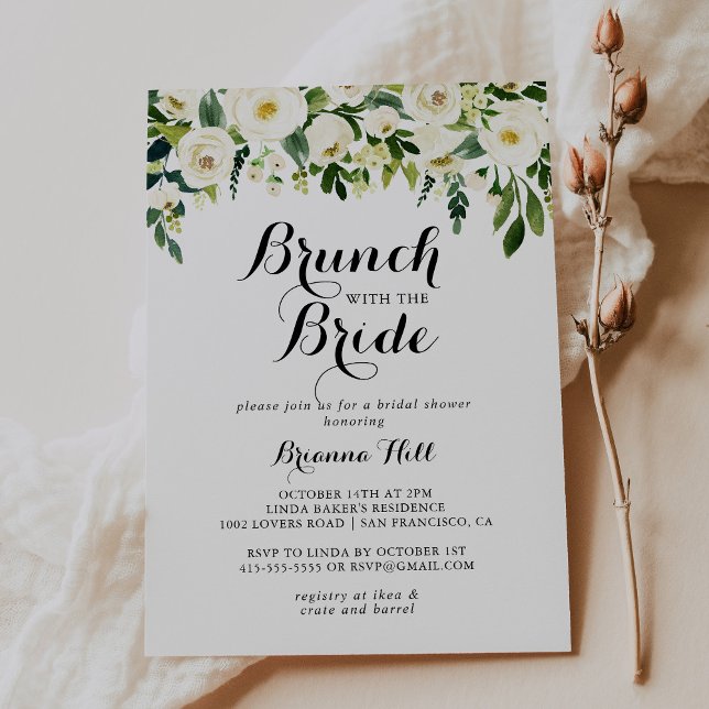 Greenery White Blommigt Brunch med Bride Shower Inbjudningar (Skapare uppladdad)
