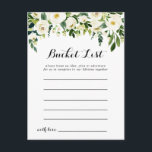 Greenery White Blommigt Bucket List Card Vykort<br><div class="desc">De här gröna,  vita hakbocketkorten på höstens blommigt är perfekten för en rustisk bröllopsmottagning eller möhippa. Konstruktionen har vattenfärgade vita peonier med elegant med gröntens löv. Bucket List-skylten säljs separat.</div>
