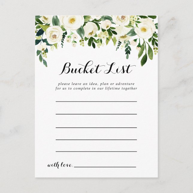 Greenery White Blommigt Bucket List Card Vykort (Framsida)
