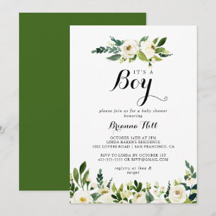 Greenery White Blommigt Det är en pojkvän-babyskor Inbjudningar