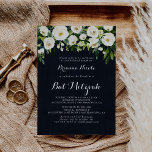 Greenery White Blommigt Royal Blue Bat mitzvah Inbjudningar<br><div class="desc">Denna gröna,  vita royal-bat mitzvah inbjudan till blommigten är perfekt för en rustik bat mitzvah. Konstruktionen har vattenfärgade vita peonier med grönt i mörk blått bakgrund.</div>