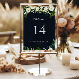 Greenery White Blommigt Royal Blue Bröllop Bordsnummer