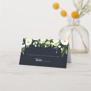 Greenery White Blommigt Royal Blue Bröllop Placeringskort
