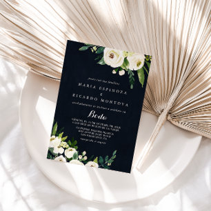 Greenery White Blommigt Royal Blue Spain Bröllop Inbjudningar