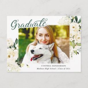 Greenery White Blommigt Studenten Vykort