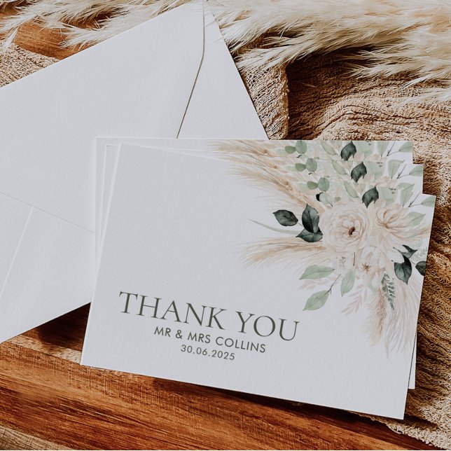 Greenery White Blommigt - tack för att du har ett  Kort (VICTORIA | Elegant Greenery Wedding Thank You Card Flat | Matching items available)