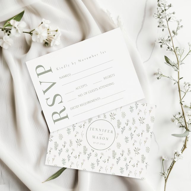Greenery White Flower Rustic Bröllops OSA Cards Kort (Skapare uppladdad)