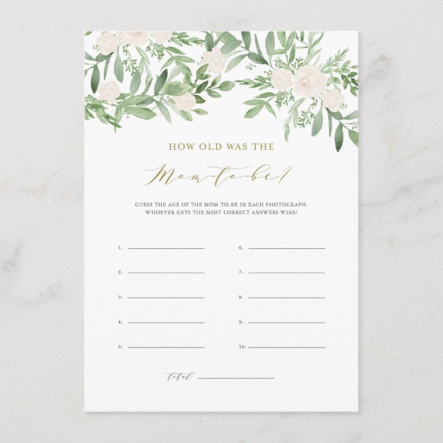 Greenery & White Flowers Hur gammal var Mamma? Tilläggskort (Framsida)