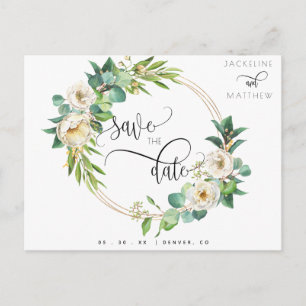 Greenery White Gult Blommigt Bröllop spara datum Vykort