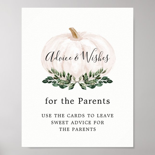 Greenery White Pumpkin Advice och Önskemål Sign Poster (Framsidan)