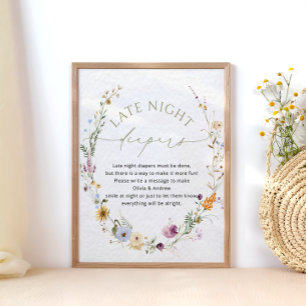 Greenery WildblomBaby Shower Late Night Diaper Poster
