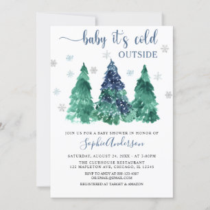 Greenery Winter Baby, det är Kallet utanför babysk Inbjudningar