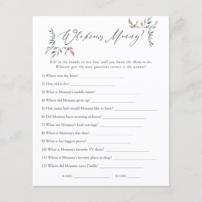 Greenery Winter Baby Shower Vem vet bäst Mamma (Framsida)