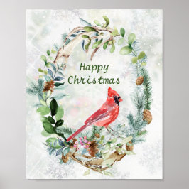 Greenery Winter Foliage, kardinal Bird Poster