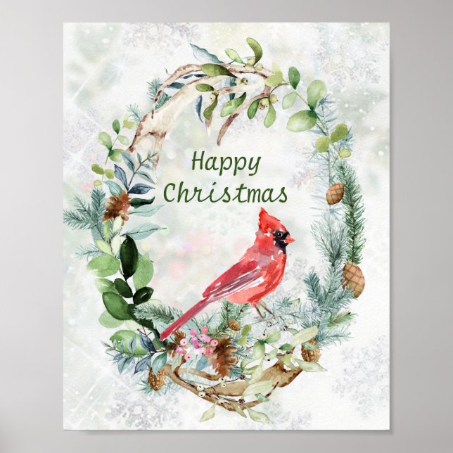 Greenery Winter Foliage, kardinal Bird Poster (Framsidan)