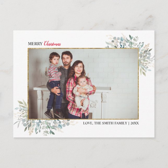 Greenery Winter jul Photo Collage Helgdag Vykort (Framsida)