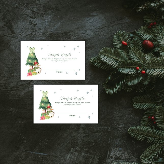 Greenery Winter Snowman Diaper Raffle Baby Shower Tilläggskort (Greenery Winter Snowman Diaper Raffle Baby Shower Enclosure Card)