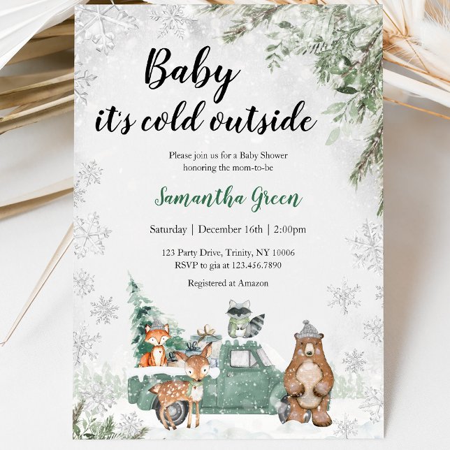 Greenery Winter Woodland Baby Shower Inbjudningar (Skapare uppladdad)