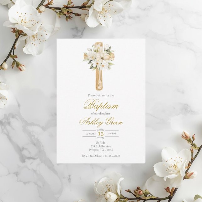 Greenery with cross Baptism Inbjudningar (Skapare uppladdad)