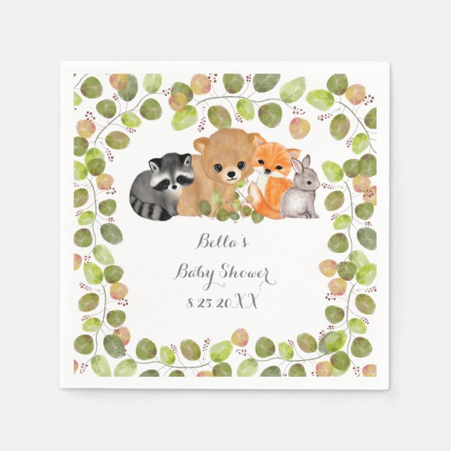 Greenery Woodland Animal Papper Napkins Pappersservett (Framsidan)