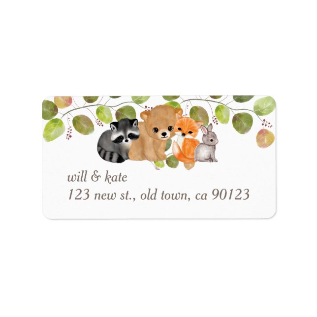 Greenery Woodland Animal Returetiketters Adressetikett (Framsidan)