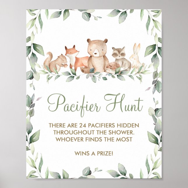 Greenery Woodland Animal Shower Nappar Hunt Game Poster (Framsidan)