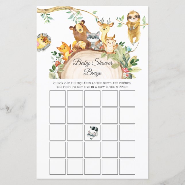 Greenery Woodland Animals Baby Shower Bingo Game (Framsida)