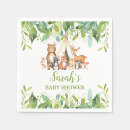 Greenery Woodland Animals Baby Shower Birthday Boy Pappersservett