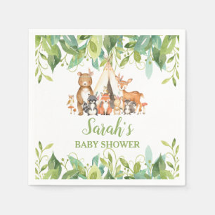 Greenery Woodland Animals Baby Shower Birthday Boy Pappersservett