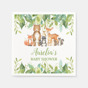 Greenery Woodland Animals Baby Shower Birthday Boy Pappersservett