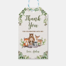 Greenery Woodland Animals Baby Shower Birthday Presentetikett