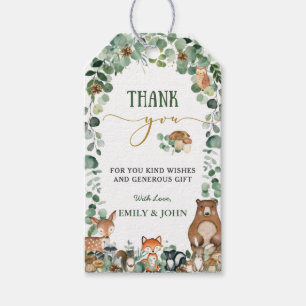 Greenery Woodland Animals Baby Shower Birthday Presentetikett