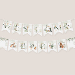 Greenery Woodland Animals Baby Shower Dekorations Vimplar